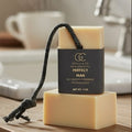 Handcrafted men's bourbon soap with smoky vanilla oak and cedarwood