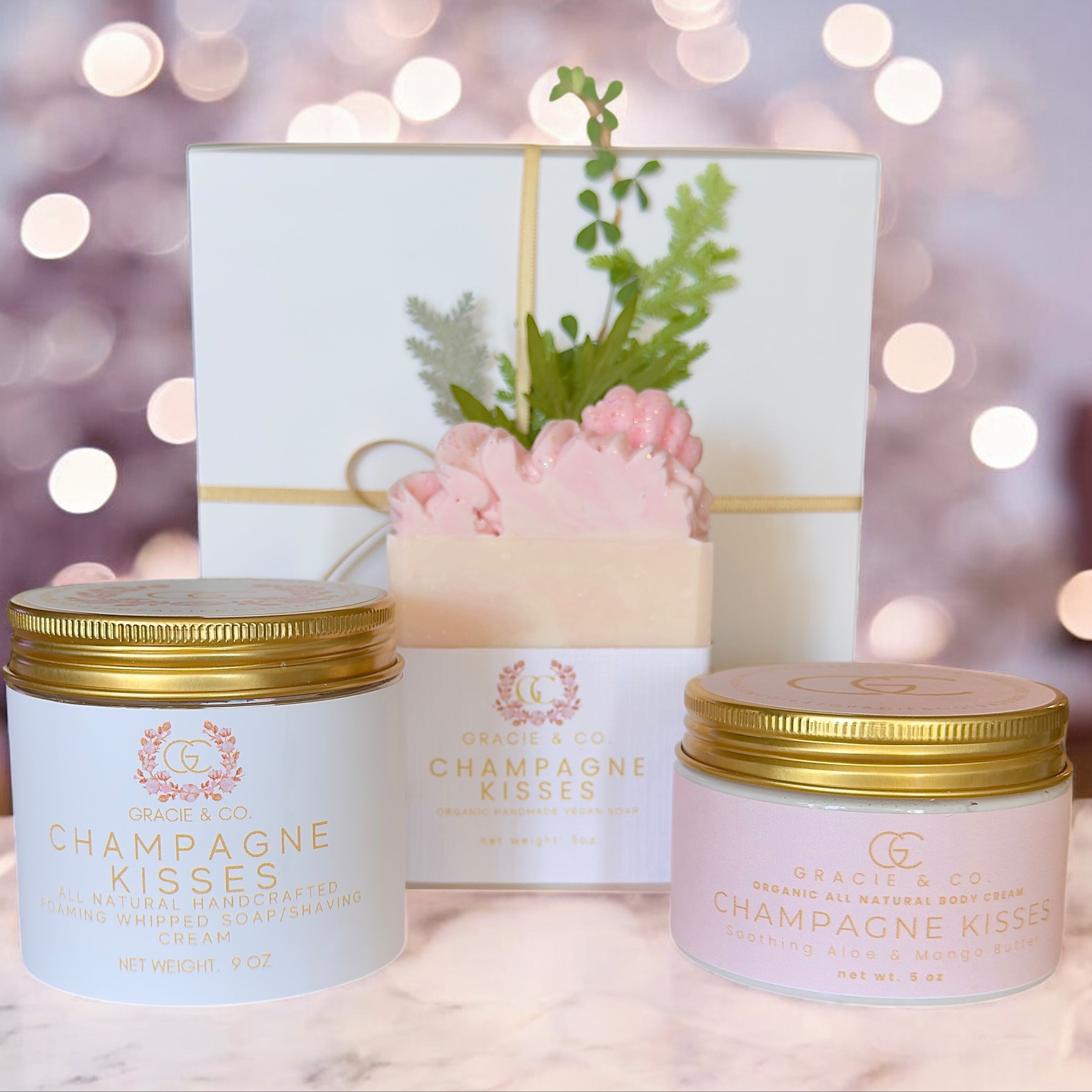 3 piece Champagne Kisses gift set ready to gift
